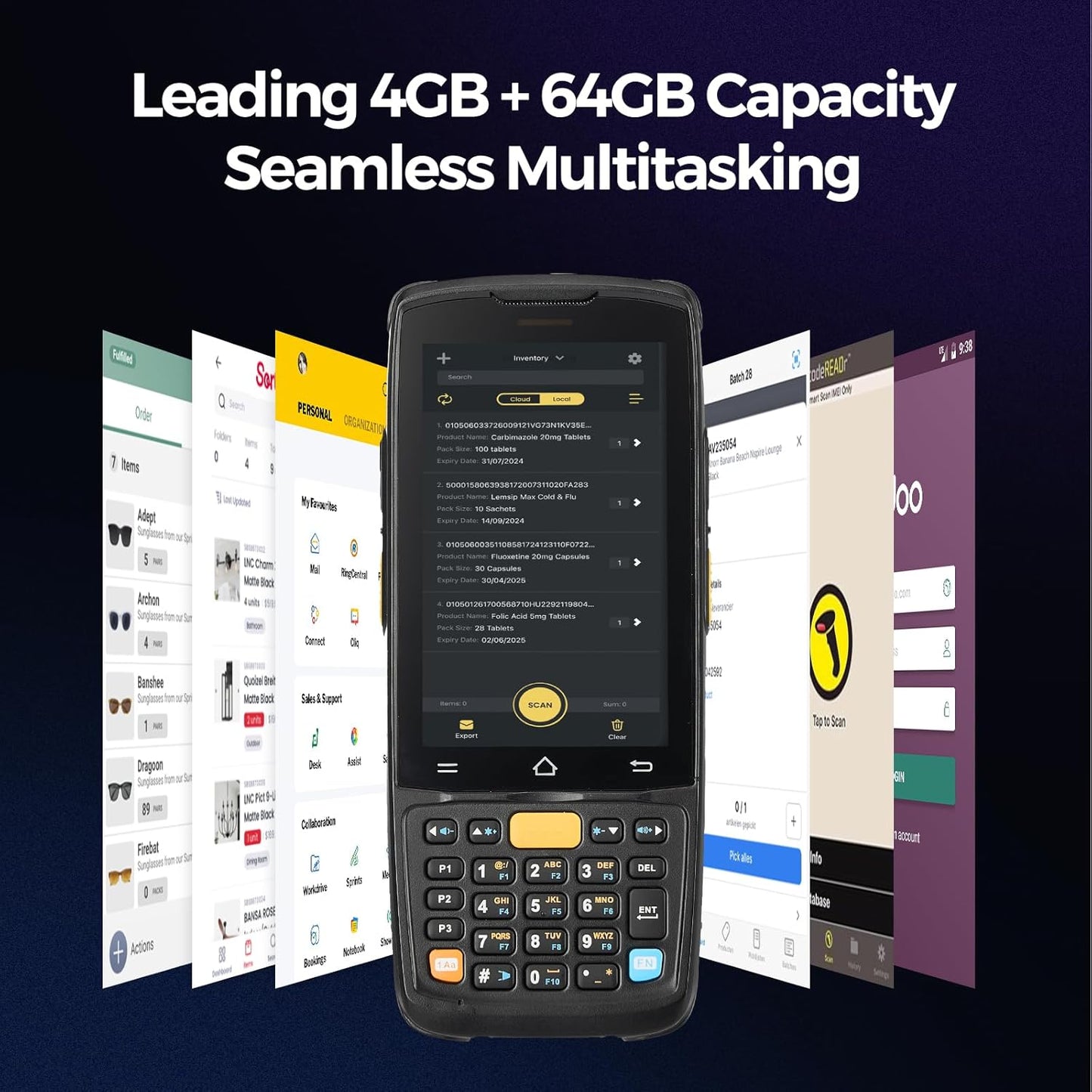 MUNBYN Android Barcode Scanner MC005, Android 14, 4GB+64GB PDA Handheld, Equipped with HS7 1D & 2D Bar Code Scan Engine, 4-inch Touchscreen, 5000mAh Mobile Scanner for Inventory Warehouse