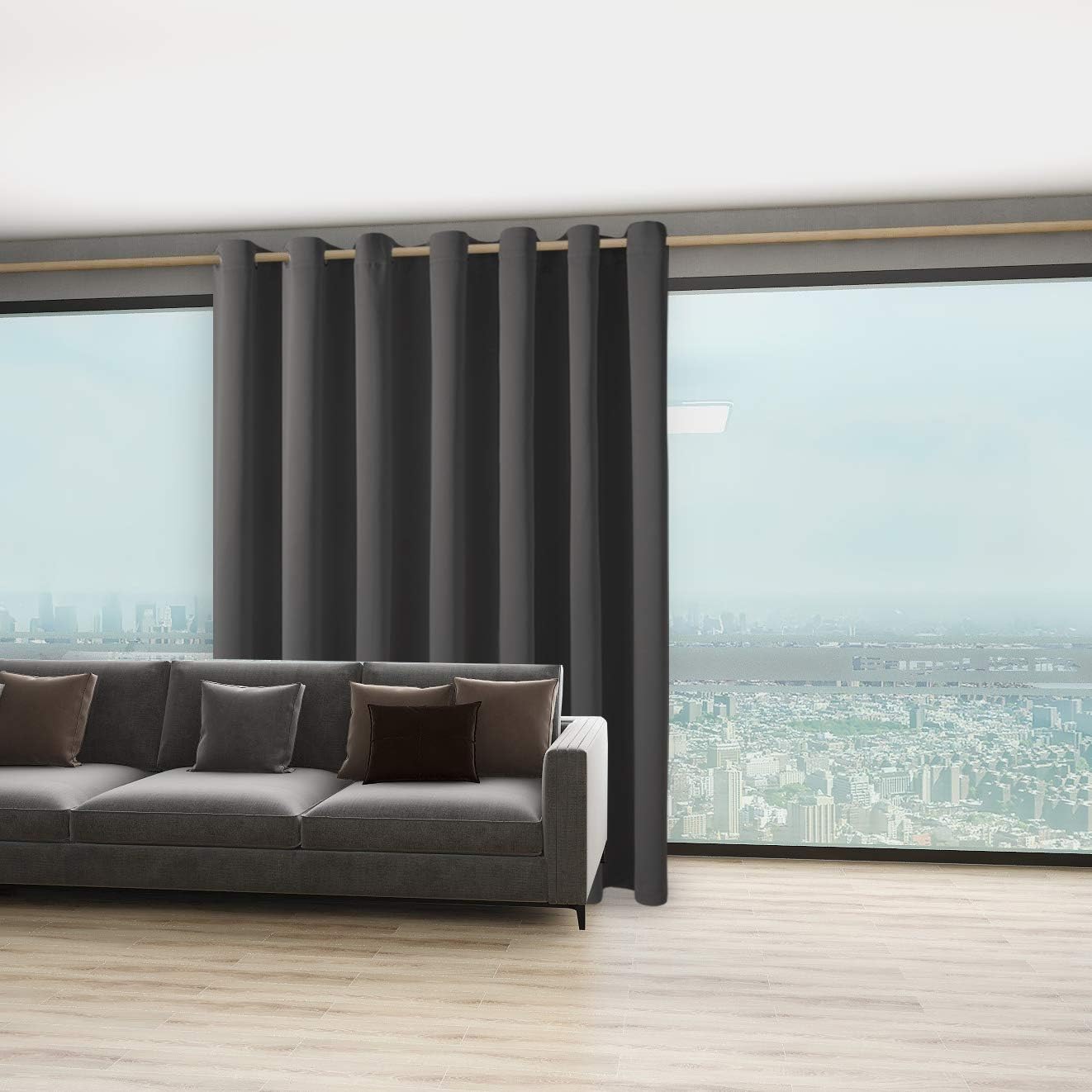 BONZER Room Divider Curtain Total Privacy Wall Grommet Thermal Insulated Wide Blackout Curtains for Bedroom Living Room, 96L x 108W Inch (8L x 9W ft), 1 Panel, Dark Grey