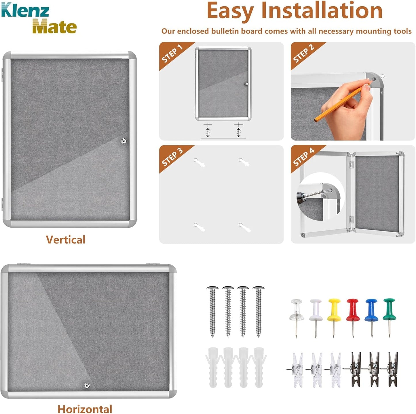 24"x18" Enclosed Bulletin Board Tamper-Proof Dispaly Case,Grey Fabric&Aluminium Frame,Shatter Resistant Lockable Bulletin Board with Clear Acrylic Door for School,Office,Mall,Community,Hospital,Church