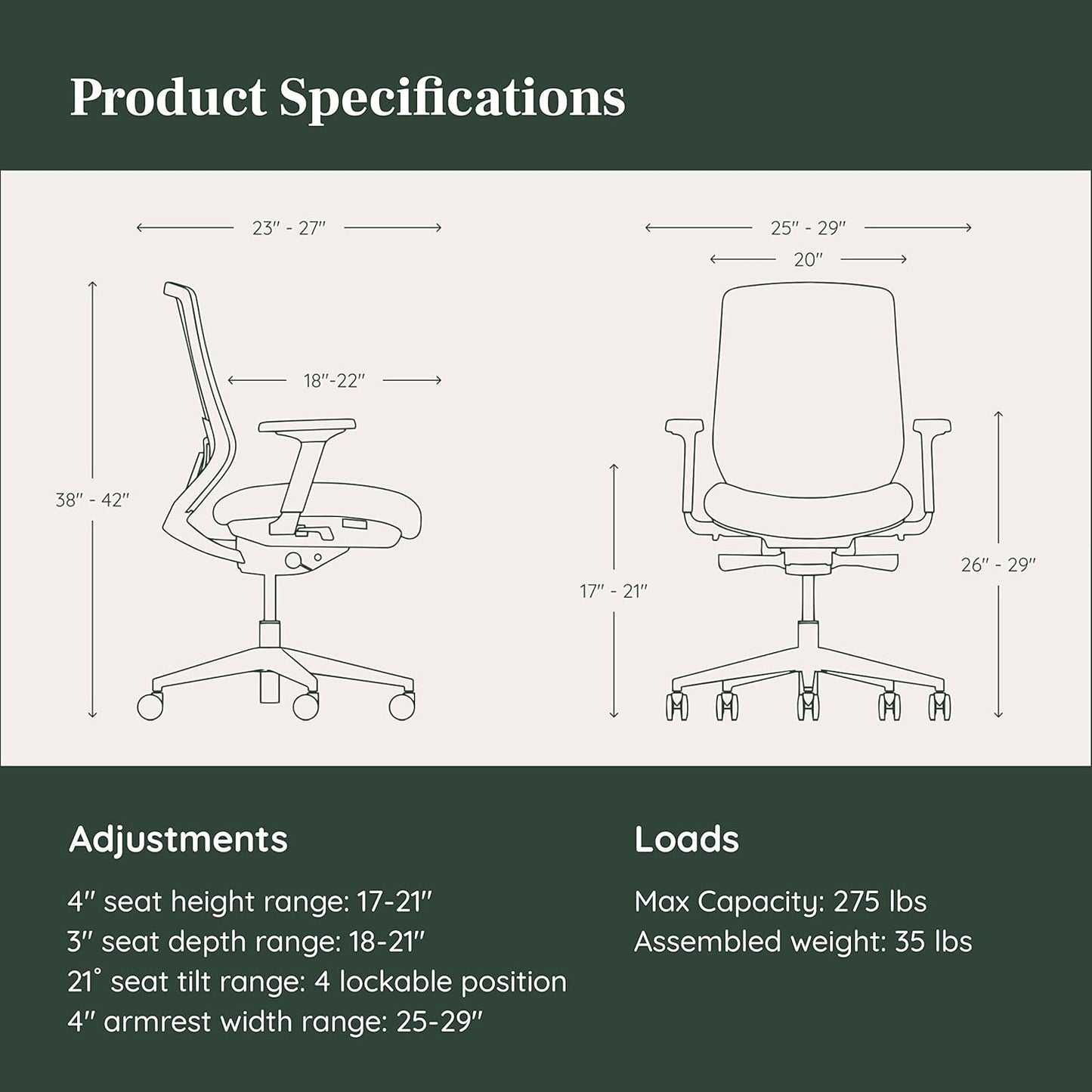Branch Ergonomic Chair - A Versatile Desk Chair with Adjustable Lumbar Support, Breathable Mesh Backrest, and Smooth Wheels - Experience Optimal Comfort and Support - Graphite - White