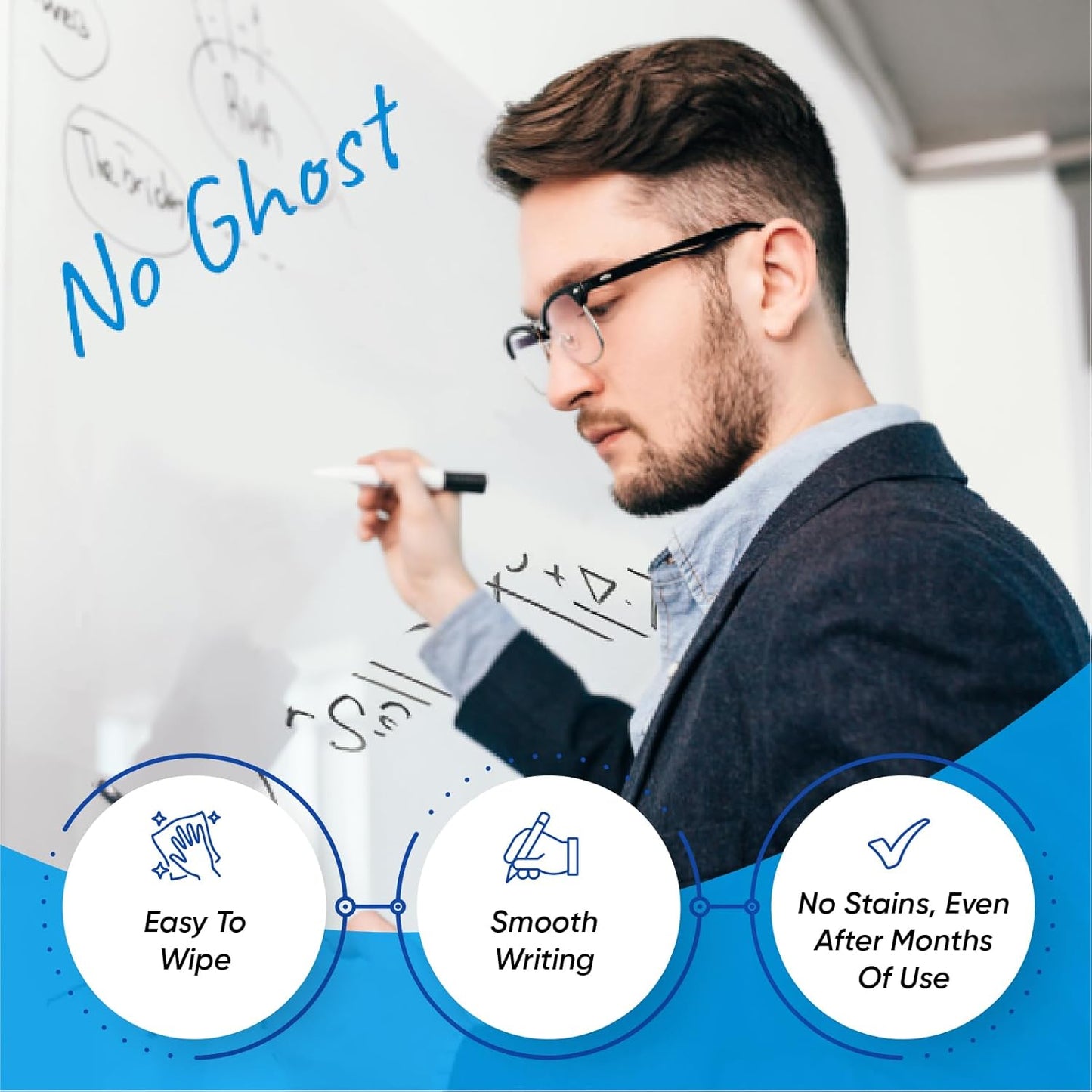 Whiteboard Sticker for Wall, 120" x 24" No Ghosting Peel and Stick Dry Erase White Board Roll, Stain-Proof Self-Adhesive Whiteboard Paper for Home, Office, Classroom