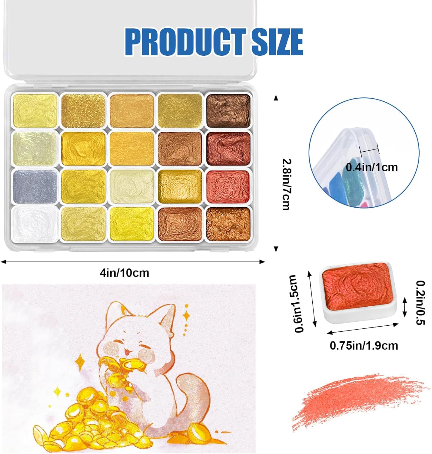Mini Glitter Watercolor Paint Set, 20 Colors Shimmer Metallic Watercolour Painting Sets, Solid Pearl Water Color Paints for Kids, Adult, 1ml Trial Pack (Gold 20)