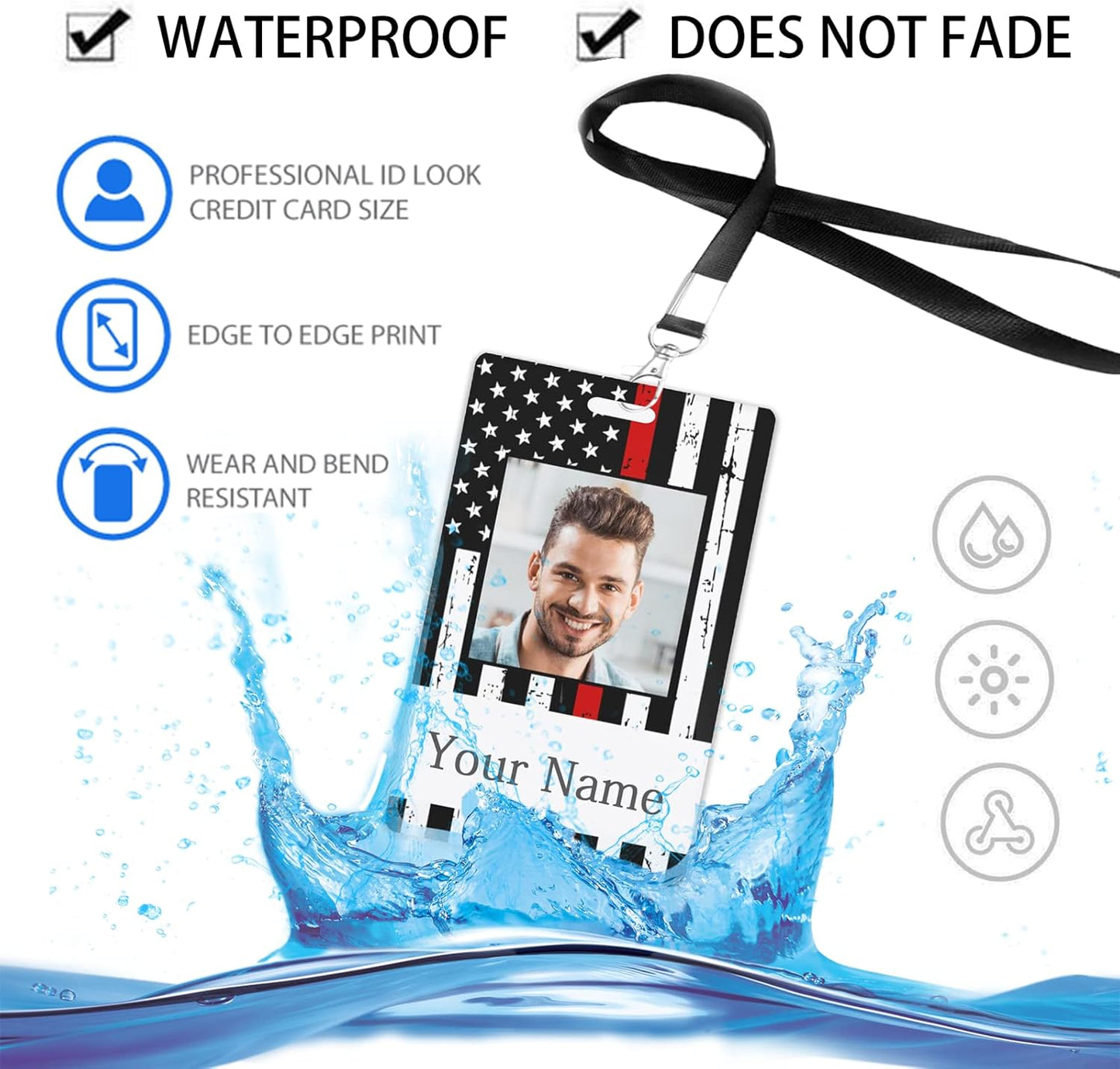 Custom Id Badge, Personalized Employee Photo Identification Card with Lanyard, Durable ID Card for Office Worker Doctor Nurse Student-Vertical-Template9