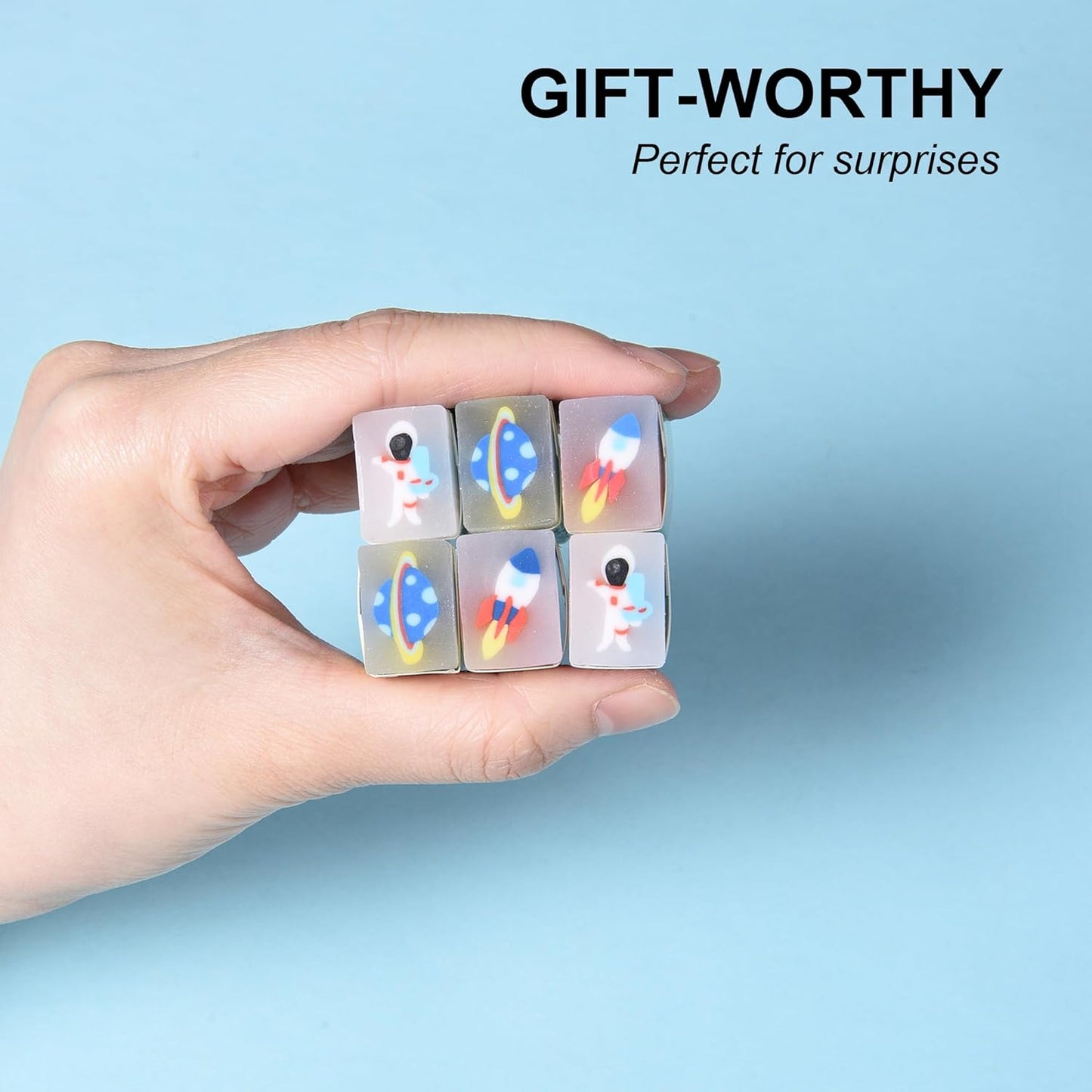 18Pcs Cute Outer Space Themed Erasers for Kids Bulk, Kawaii Fun Pencil Jelly Erasers for School Classroom Supplies Prize Gifts Party Favors