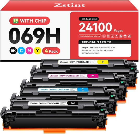 069H 069 Toner Cartridge Set 4-Pack MF753Cdw High Capacity Black Cyan Magenta Yellow Replacement for Canon 069H 069 Toner Compatible with Canon Color imageCLASS MF753Cdw MF751Cdw LBP674Cdw Printer Ink