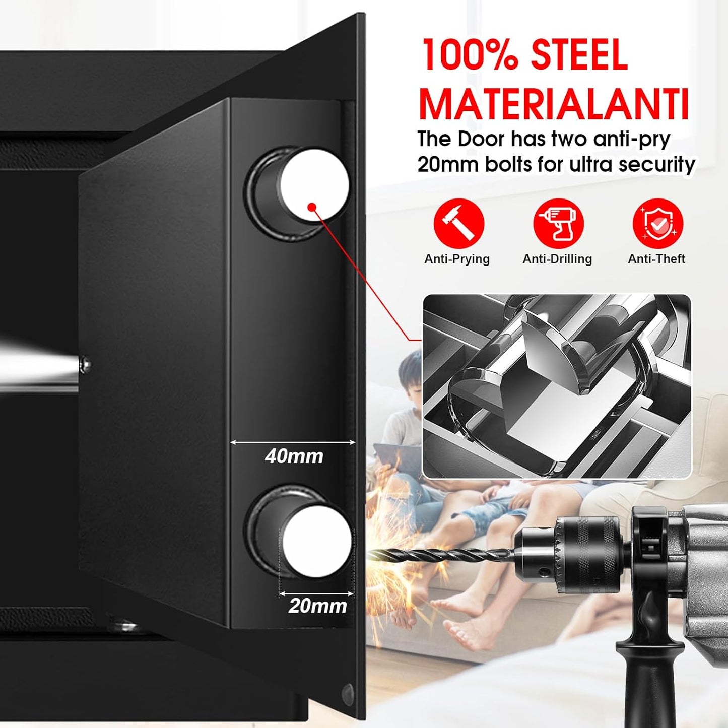 1.2 Cubic Feet Small Fire Safe Box for Home, Fireproof Lock Box, Security Money Safe with Digital Keypad, Spare Keys and Removable Shelf, Personal Home Safes for Money, Jewelry, ID Documents