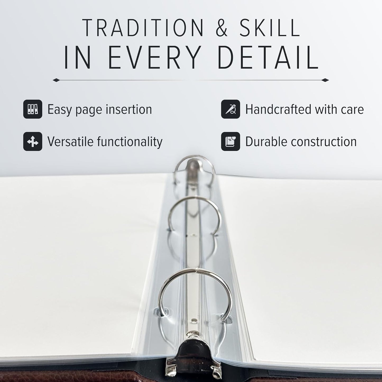 Gallery Leather 3 Ring Binder with Plastic Sleeves, Includes 10 Sheets, Sheet Size: 8.5" x 11" - Presentation Binder Rings with Hubbed Spine, Thick: 0.75" Camden Red