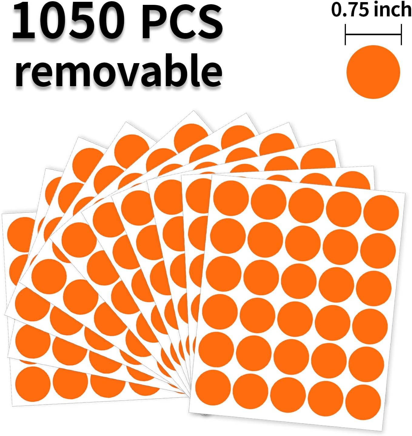 0.75 Inch Removable Color Code Dot Sticker Round Labels,Garage Sale Stickers Price Tags Label Blank Yard Sale Circle Dot Stickers(1050 Pack,Orange)