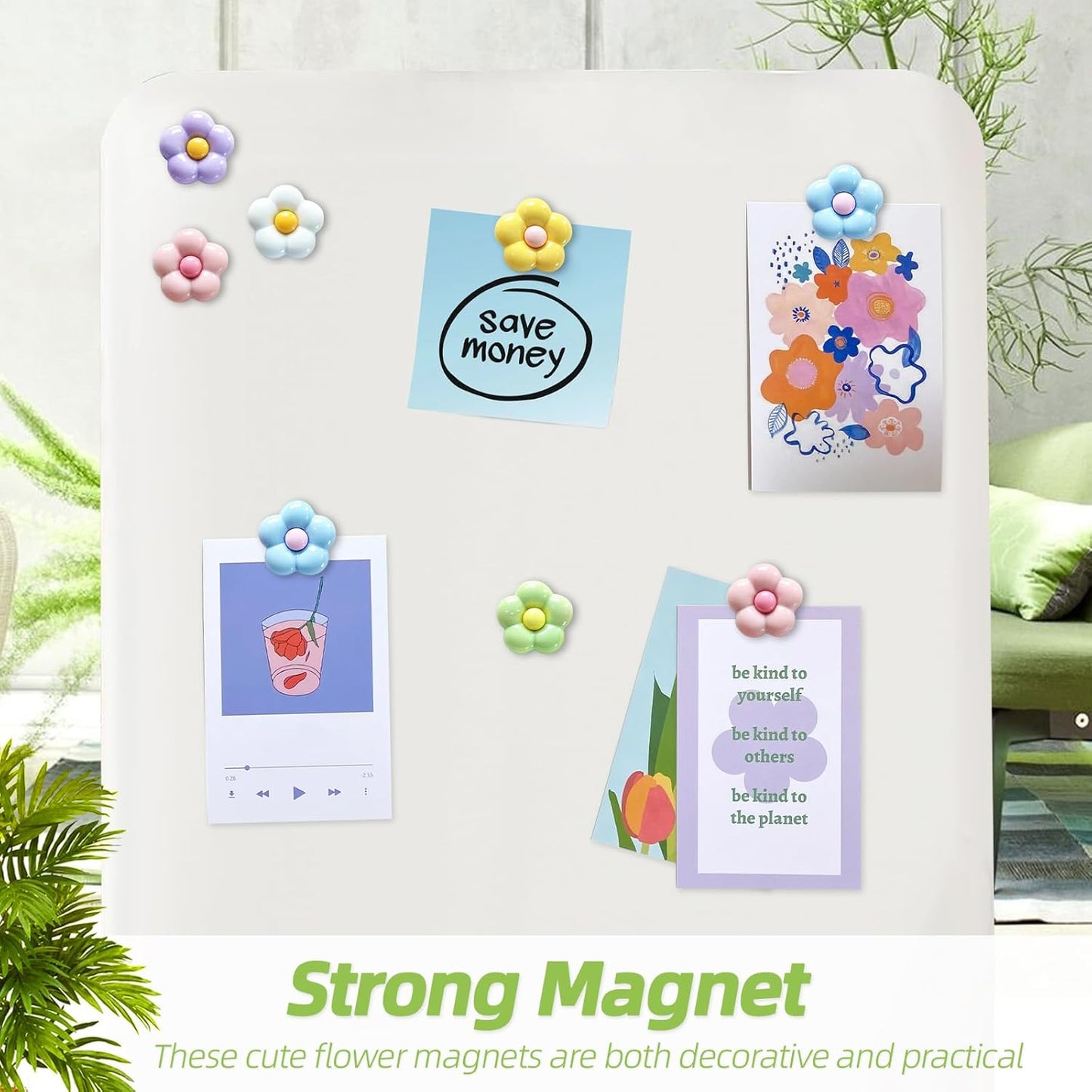 Qualsen Fridge Magnets Cute – 12 PCS Colorful Flower Magnet for Girls, Small Strong Decorative Magnets for Locker, Whiteboard, Refrigerator, Home (8 Colors)