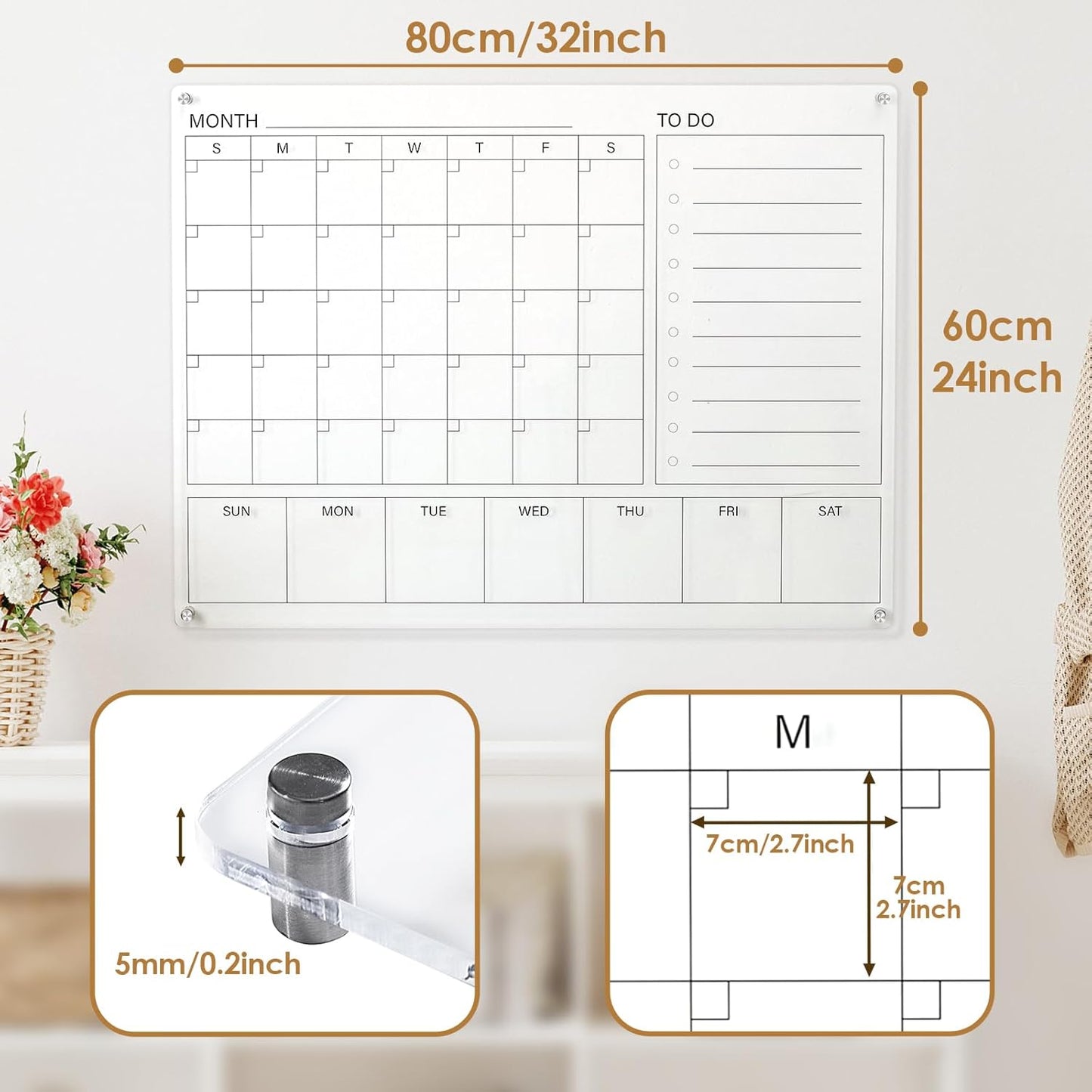 MAKELLO Acrylic Calendar for Wall, Clear White Board Calendar for Office, School, Home, Monthly Whiteboard with Weekly, 32x24 in