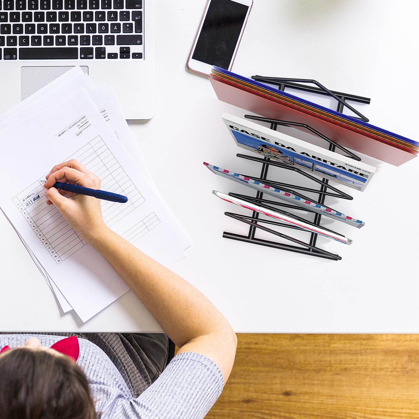 2 Pack Triangle Desk File Organizer, 7 Slots Metal File Sorter Magazine Holder Document Rack,Desktop Bookshelf Organizer for Office Home School,Black