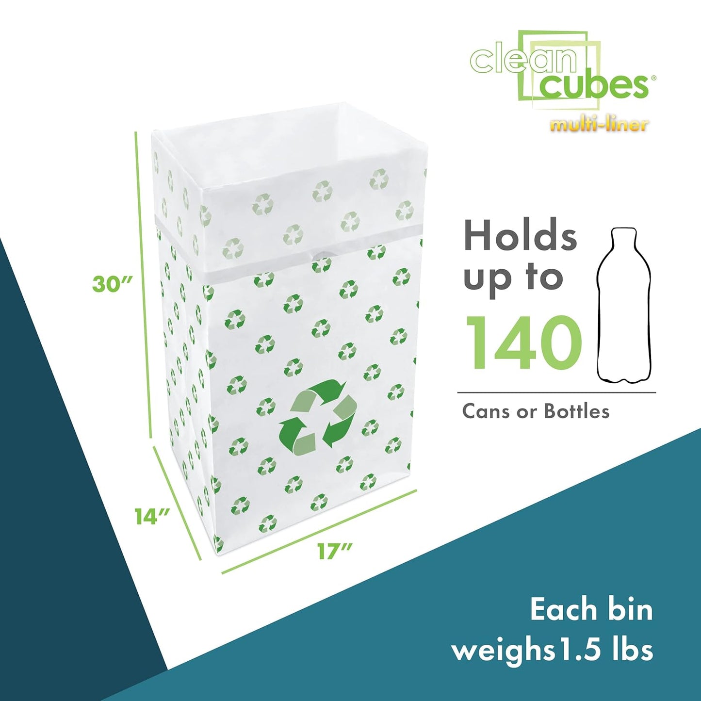 | 30 Gallon Multi-Liner Disposable Trash Cans (3-Pack) - Reusable Garbage and Recycling Bins for Parties, Events, and More (Recycle)