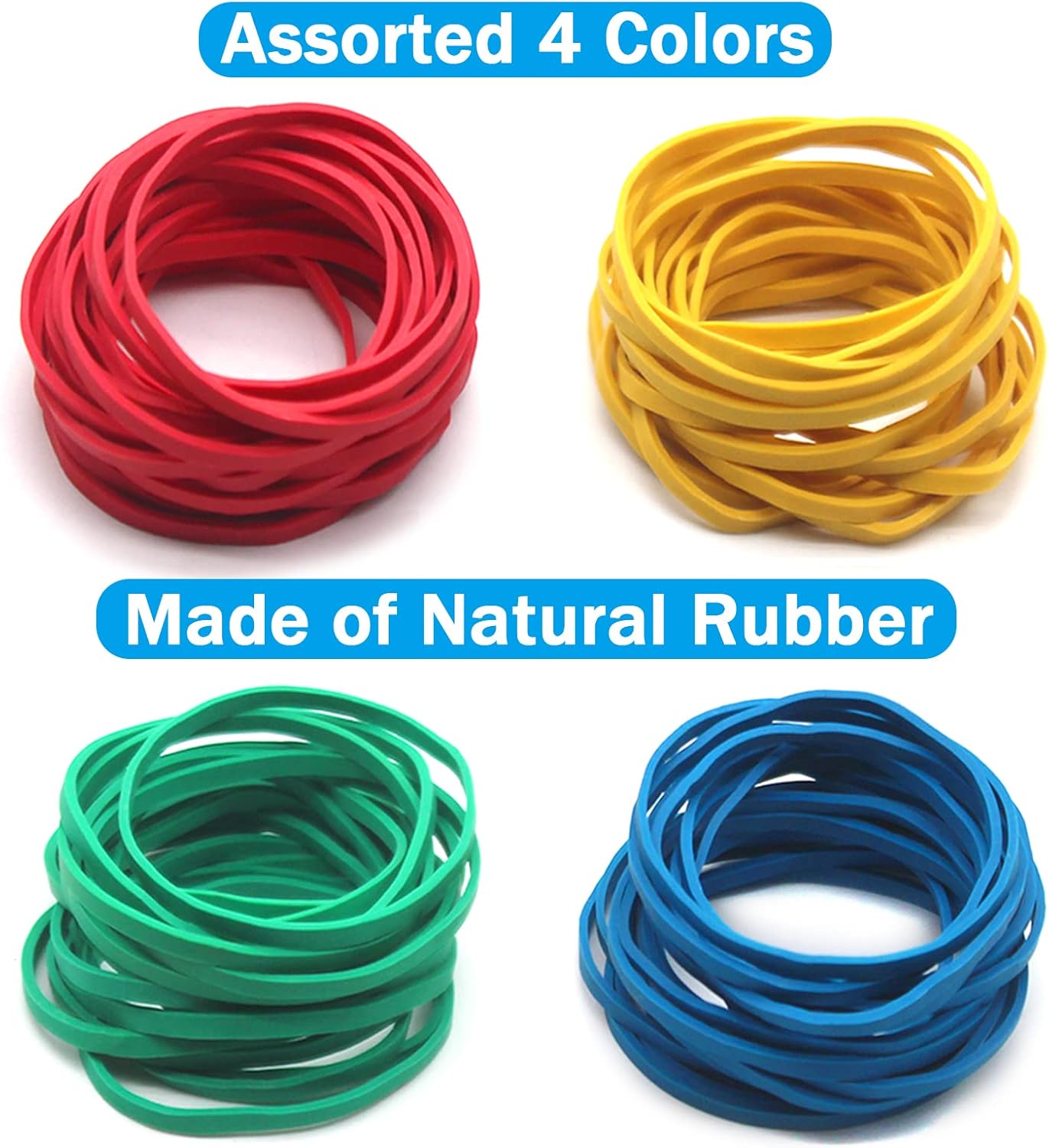 Anvin Rubber Band Ball 110 Around Rubber Bands 100g Elastics Colorful Bands Wrapping Bands Durable Bands for Stationery Document Organizing Stocking Fillers(Assorted Colors in Blue Green Red Yellow)