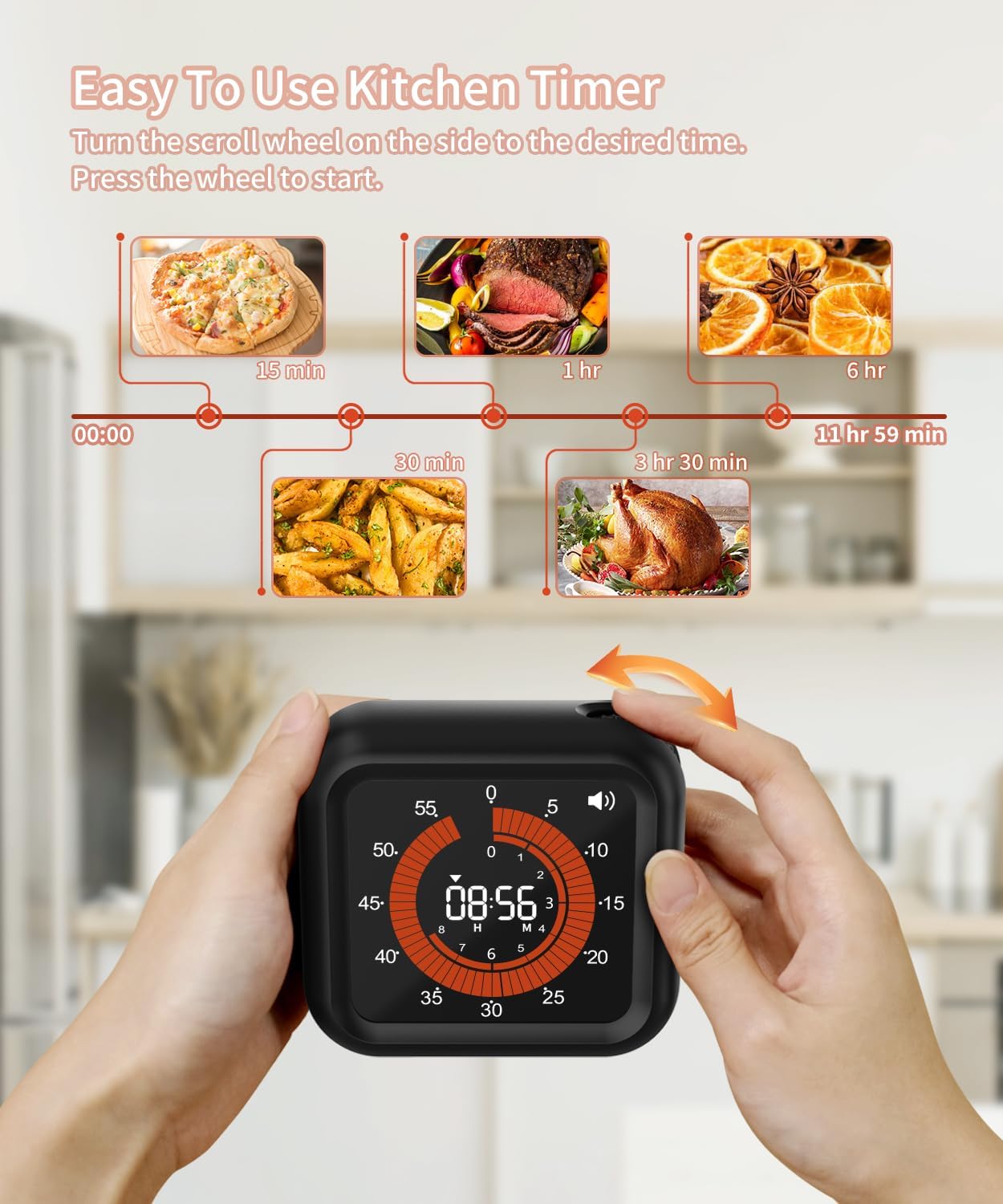 Digital Visual Timer - Large Display Magnetic Countdown Timer with Adjustable Volume and Brightness, 11H59M Memory Function for Kitchen, Classroom, Study Time Management, Seniors & Teachers