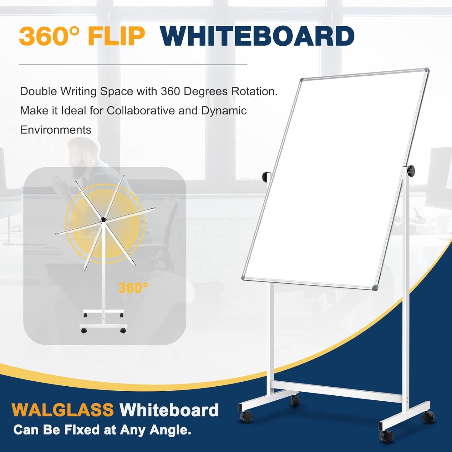[15 Sq/ft] Large Double-Sided Rolling Whiteboard, 28"x40" Reversible Dry Erase Board with Stand, Magnetic White Board on Wheels, Standing Mobile Whiteboard, School Supplies, Classroom, Office, Home