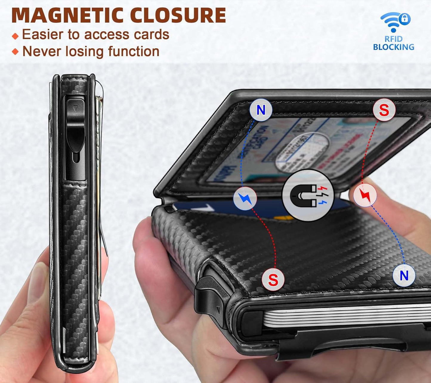 BULLIANT Men Wallet,Money Clip Wallet Slim For Gift Men 9Cards-Metal Credit Card Case in Magnetic Leather Flip