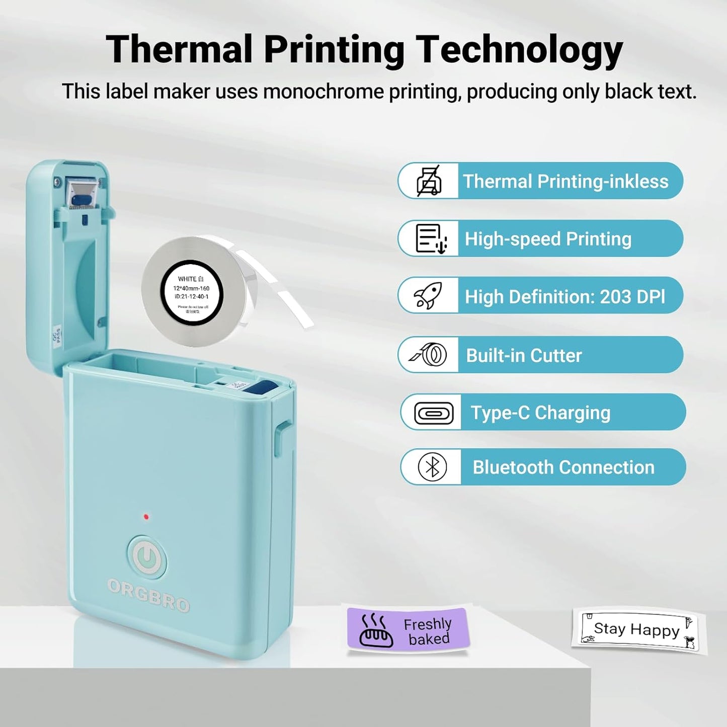 ORGBRO Label Maker Machine with Tape, X1 Portable Bluetooth Mini Label Printer, Support Pre-Cut & Continuous Label, Wireless Small Label Makers with Versatile App for School Home Office Organization