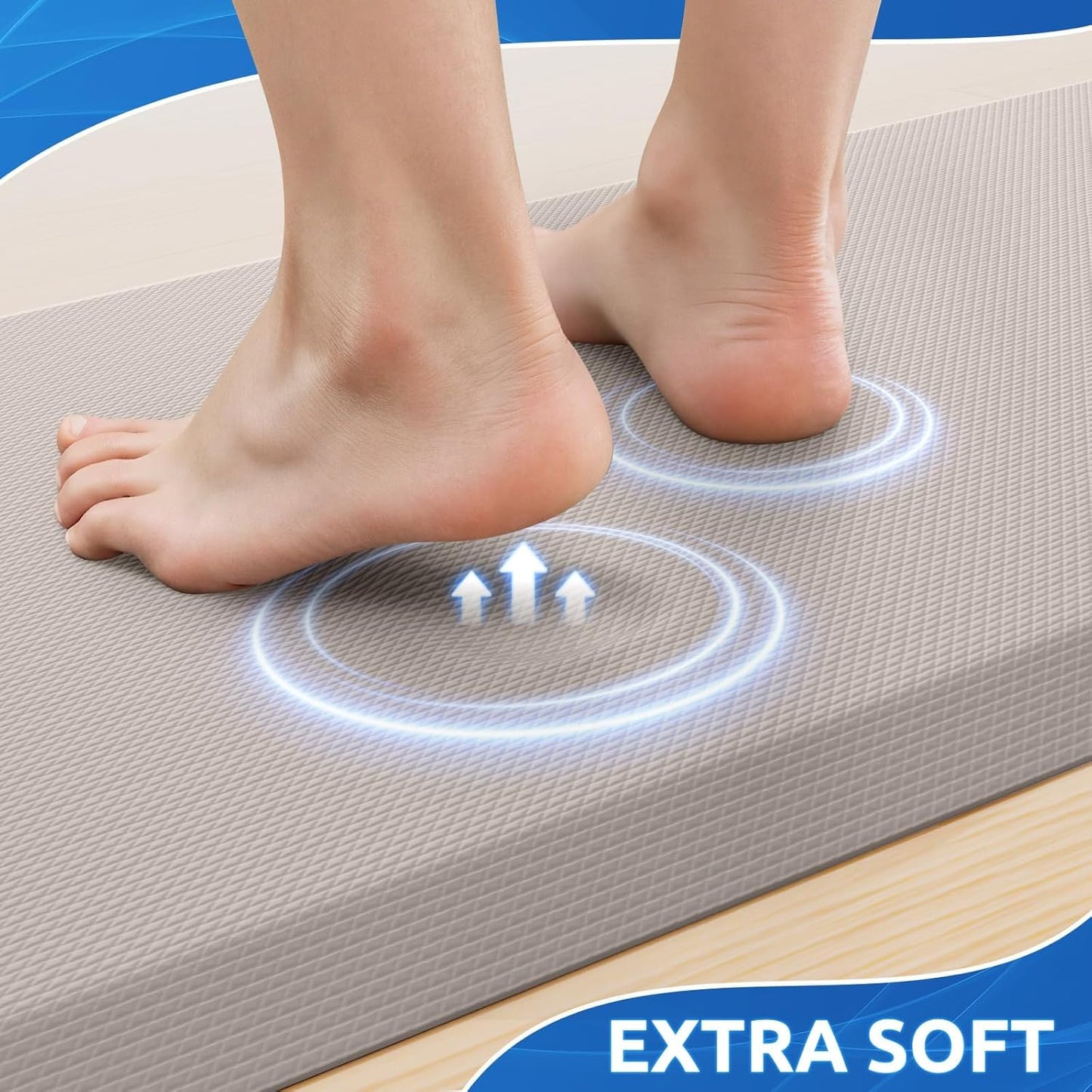 KitchenClouds 2PCS Kitchen Rugs Cushioned Anti-Fatigue Non-Slip Waterproof Kitchen Mat Comfort Foam Standing Mat for Floor Office Sink Laundry (Khaki)