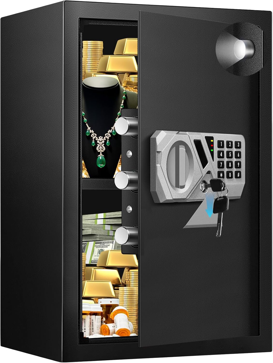 2.2 Cu Ft Fireproof Home Safe Box - Digital Electronic Keypad, Steel Security Combination Lock Box with Removable Shelf, Emergency USB-C Cable, Safety Box for Document Money Jewelry Handgun