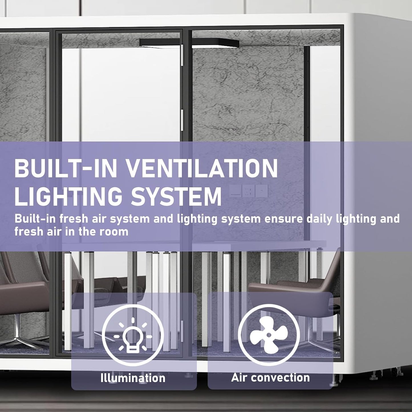 Office Sound Booth with Audio Privacy - Large Soundproof Booth with White Modern Style,Movable Room with Light,Ventilation,Socket for Meeting Room,Band Practice,Home Gym(118.11IN)