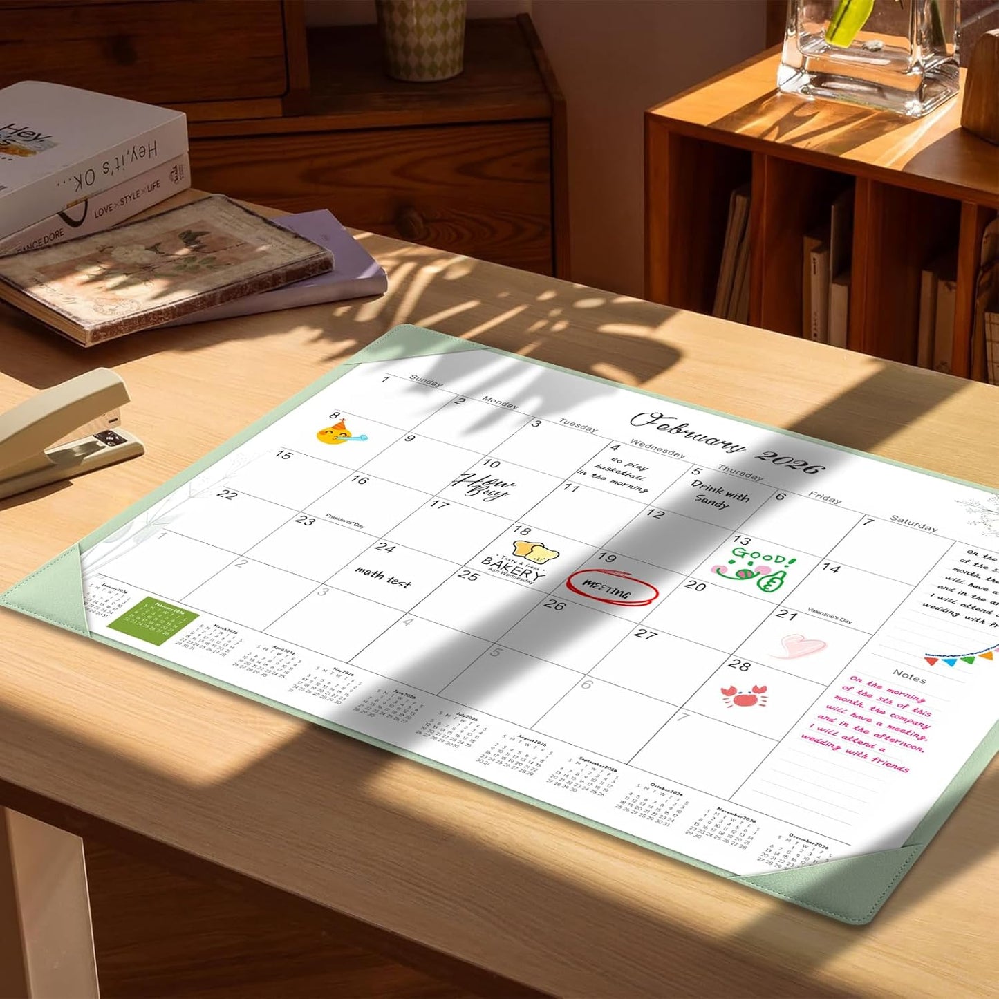 Gannyfer Large Desk Calendar 2025-2026 with Desktop Mat, 22" x 17" Desktop Pad Calendar, 18 Month Table Calendar from July 2025 to Dec 2026, Office Supplies Perfect for Home and Office (Green)