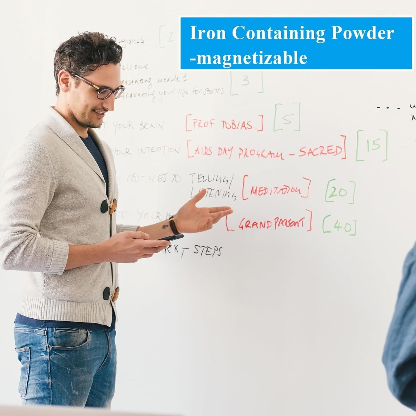 White Board Sticker Adhesive Backing, 48" x 36" Magnetic Dry Erase Board Contact Paper Stick on Wall, Whiteboard Sheet for Teacher Kids Classroom, Include Markers, Eraser with Magnet