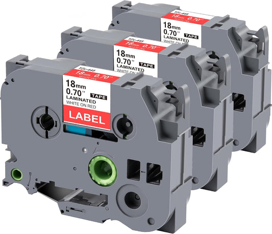 Weemay 3 Pack TZe445 18mm White on Red Laminated Label Tape Compatible with Brother Label Maker Tape TZe-445 TZe 445 TZ-445 TZ445 for PT-D400AD PT-D610BT PT-D600 PT-D410 Printer, 0.7" x 26.2'