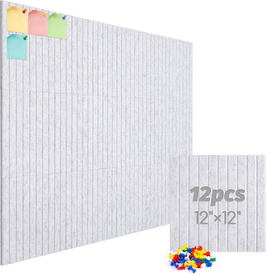 Large Cork Board Alternative, 12 Pack Felt Board with Safe Removable Adhesive Tabs Felt Wall Tiles, Large Cork Boards for Walls, Cork Board for Home Office, Pin Boards for Walls, Stripe Marble White