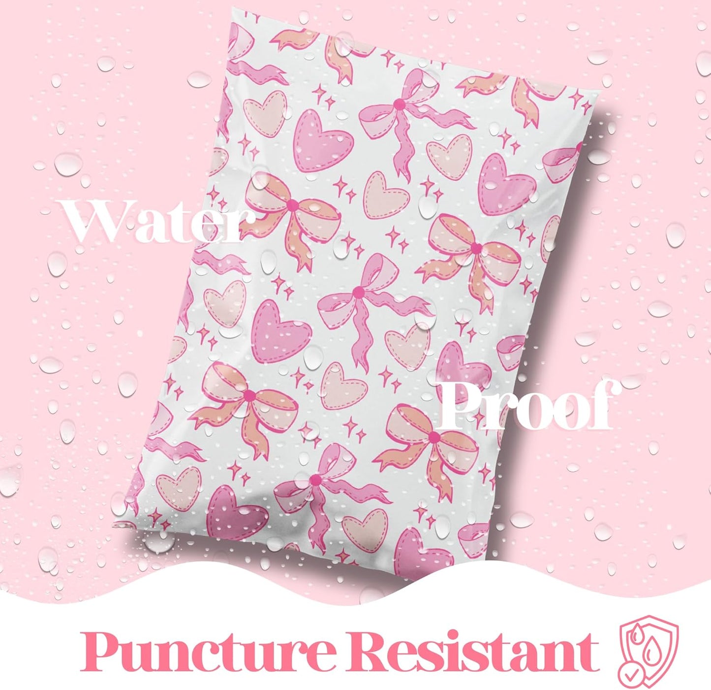 10x13 Designer Poly Mailer 100 Pack Heavy Duty Waterproof Self Seal Shipping Bags for Small Business Large Mailing Envelopes Bulk Tear Resistant Packaging Coquette Bows Hearts