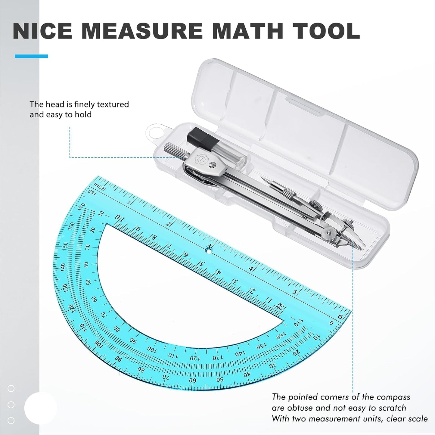 EBOOT Student Geometry Math Set, Drawing Compass and 6 Inch Swing Arm Protractor 180 Degree Math Protractor (Blue)