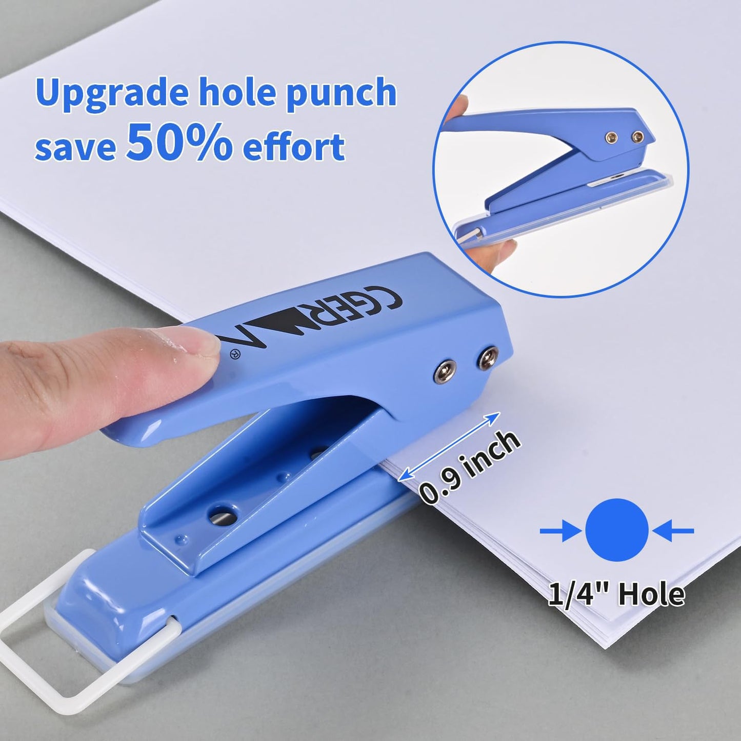 Single Hole Puncher, 3 Pack ，1/4" Hole, 50% Labor Savings, Heavy Duty Metal Punch, 15 Sheet Capacity, for ID Cards, Chipboard, Art Project, Crafts Easy Punching