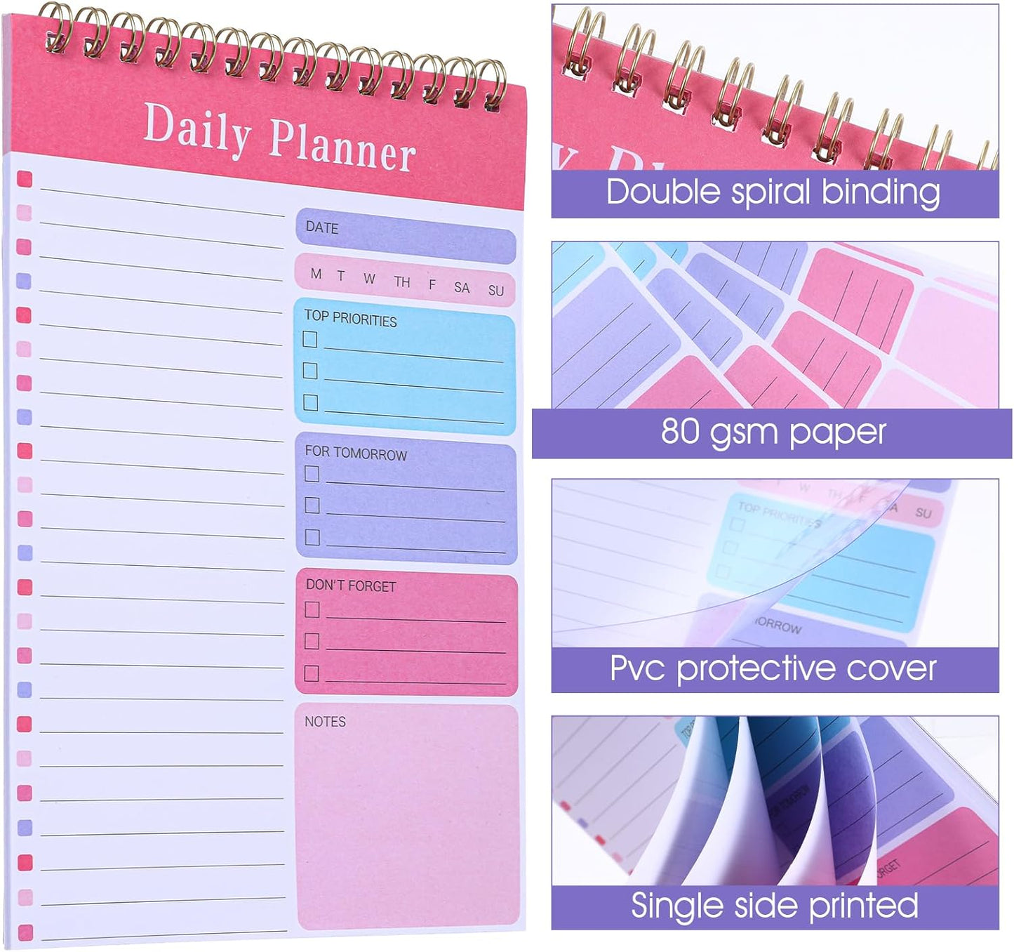 Molain 10 Pack Daily To Do List Notepad, Beautiful To Do List Note Pads Set 5" x 8" 30 Sheets Spiral Planner Checklist Notebook Work Notepads for Easy Daily Planning, Office Desk Supplies for Women