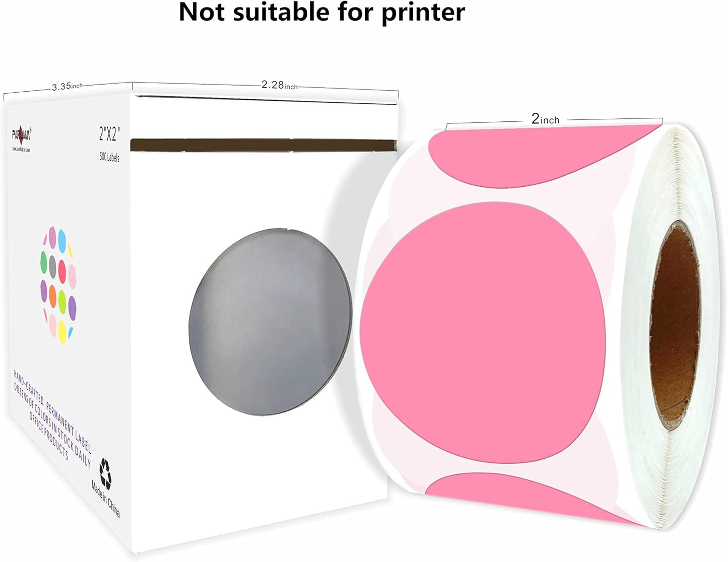 PARLAIM 2" Pink Round Color-Code Circle Dot Labels on a Roll, 500 Stickers, 2 inch Dots for Inventory Package Box Garage Sale