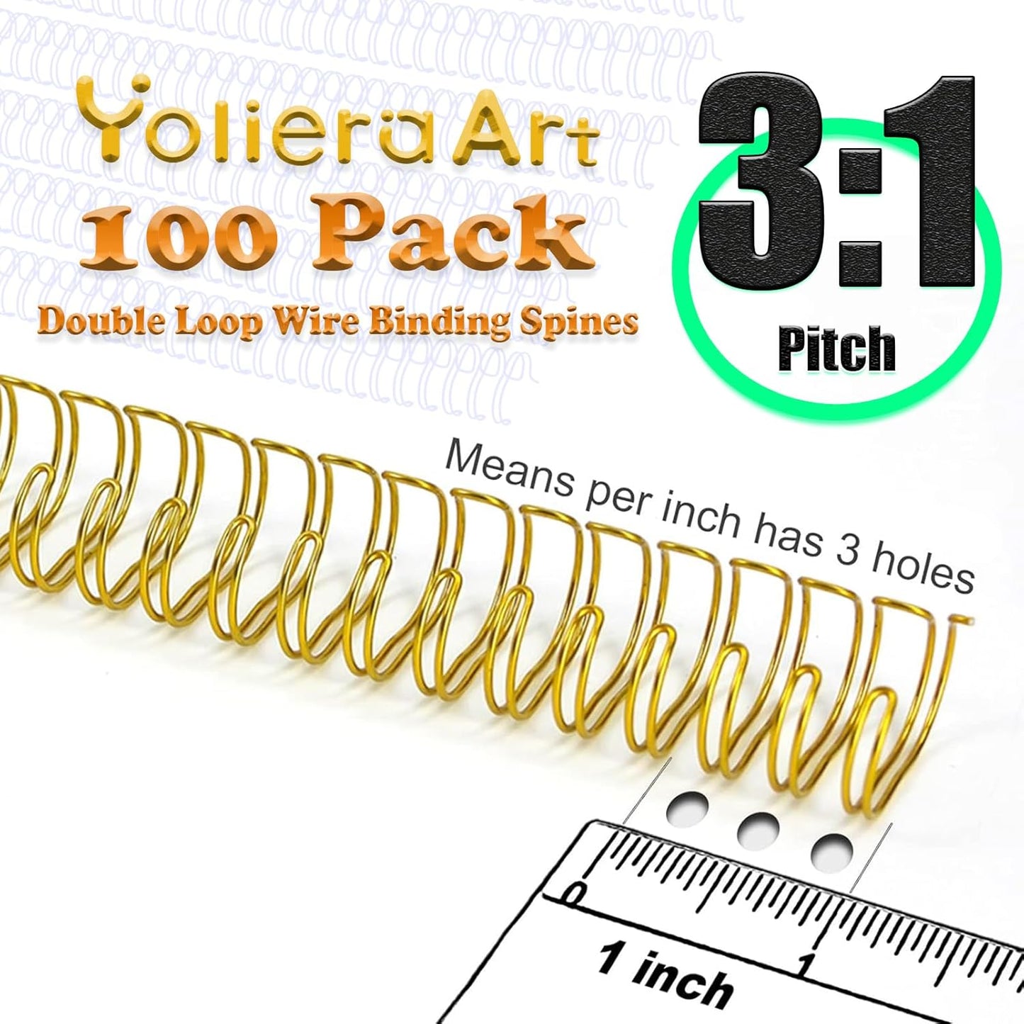 3:1 Pitch Double Loop Binding Wires, YolieraArt 100 Pack Spiral Spine Bindings, 9/16 Inch Wire Twin Binding for Book Binder Machine,Students and Coworkers (120 Sheet Capacity, 100P, Black)