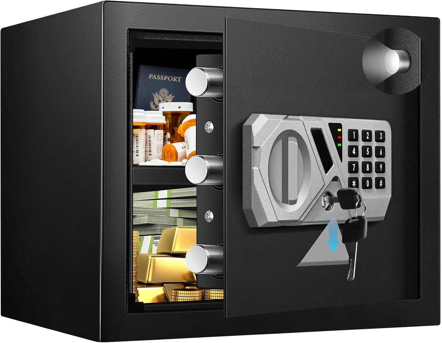 1.3 Cu Ft Small Fireproof Home Safe Box - External Type-C Backup, Steel Security Combination Key Lock Box with Removable Shelf, Safety Box for Document Jewelry Money