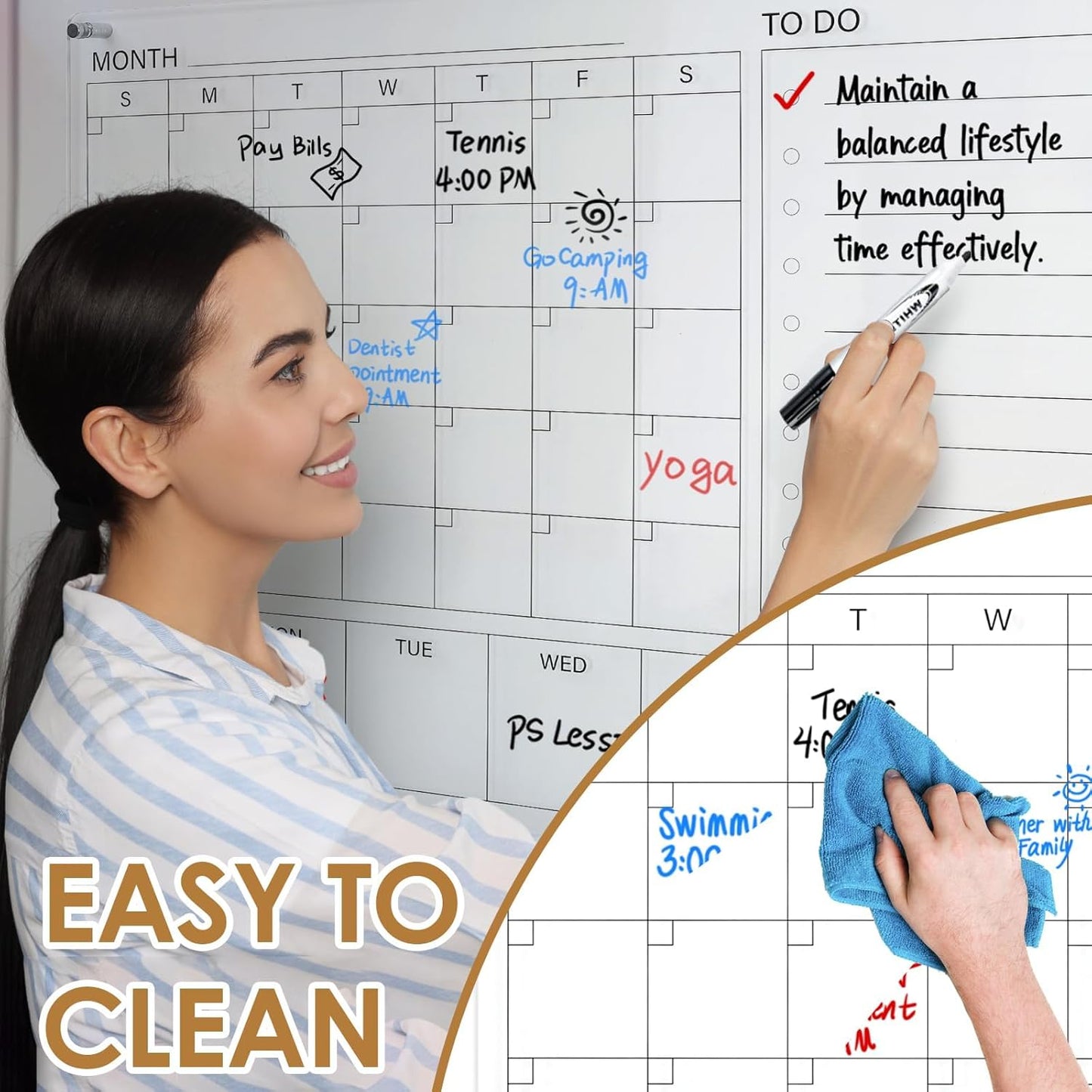 MAKELLO Acrylic Calendar for Wall, Clear White Board Calendar for Office, School, Home, Monthly Whiteboard with Weekly, 32x24 in