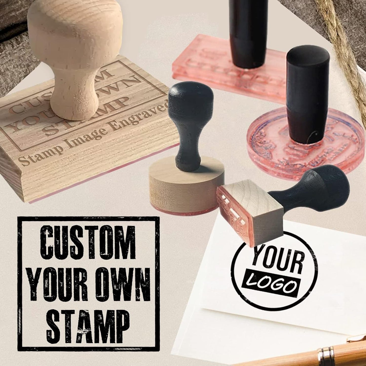 Custom Stamp with Logo Text - Personalized Rubber Stamp with Handle - Address Stamps for Business or Crafting - Round 2"