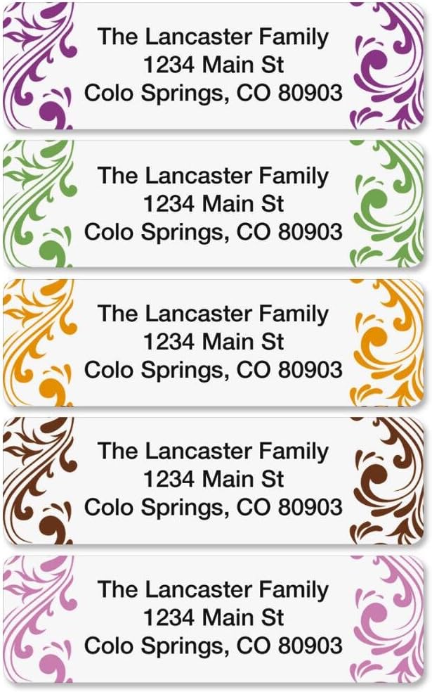 Colorful Images Elegant Swirl Rolled Personalized Return Address Mailing Labels with Dispenser, Customize with Name & Shipping Address, 500 ¾” x 2½” Self Adhesive, Easy Peel Label Roll