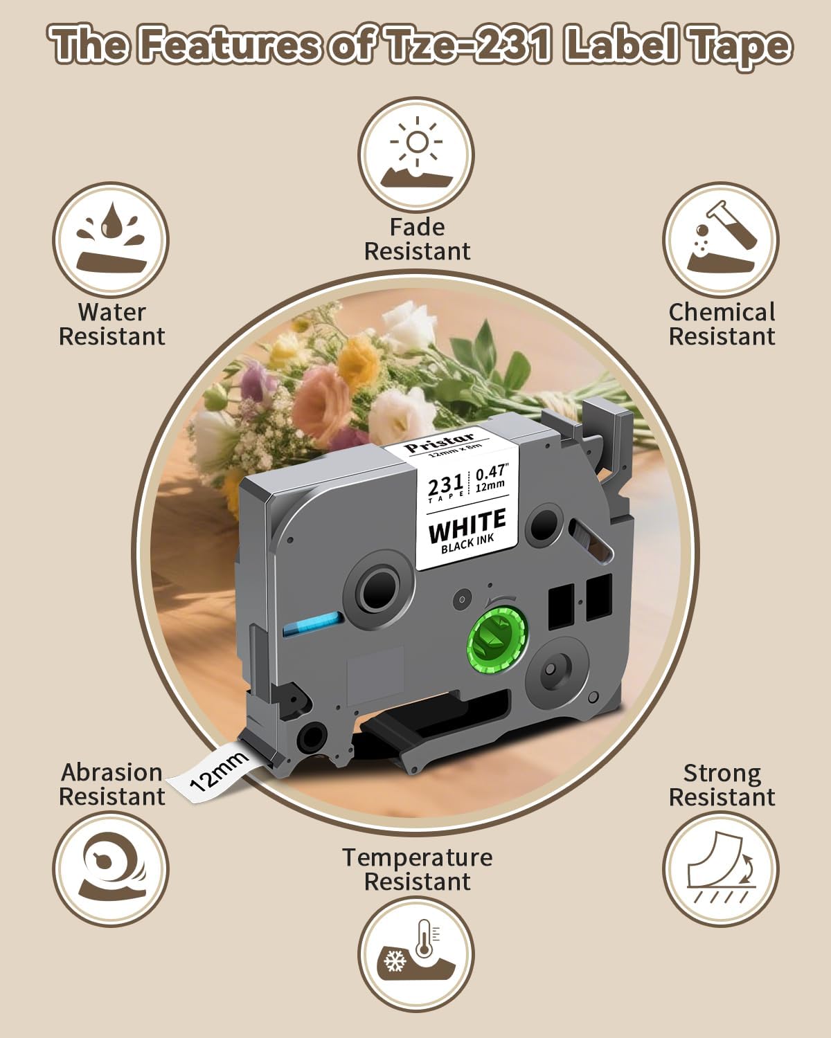 Replace for Brother Label Maker Tape 12mm 0.47 Laminated Black on White TZe-231 TZe231 TZ Tape, PTouch Compatible with Brother P Touch D210 D220 H110 D600 D400 1750 2030 Label Maker Refills, 5X
