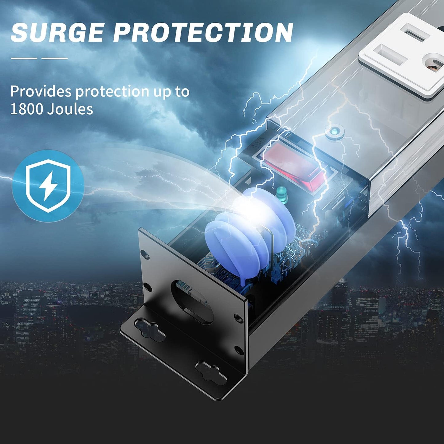 12 Outlet Surge Protector Metal Power Strip, 1800J Mountable Power Outlet, Heavy Duty Workshop Metal Power Strip for Commercial, Industrial, School and Home,15A 125V 1875W (6FT)