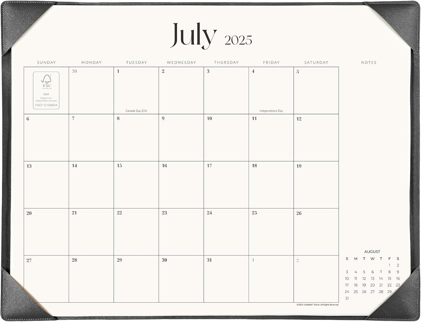 Simplified Desk Calendar 2025-2026 with Desktop Mat, Cabbrix Large Desk Pad Calendar 21" x 16-1/2" Covering July 2025 to June 2026, Desk Blotter Calendar 2025 for Home School and Office (Black)