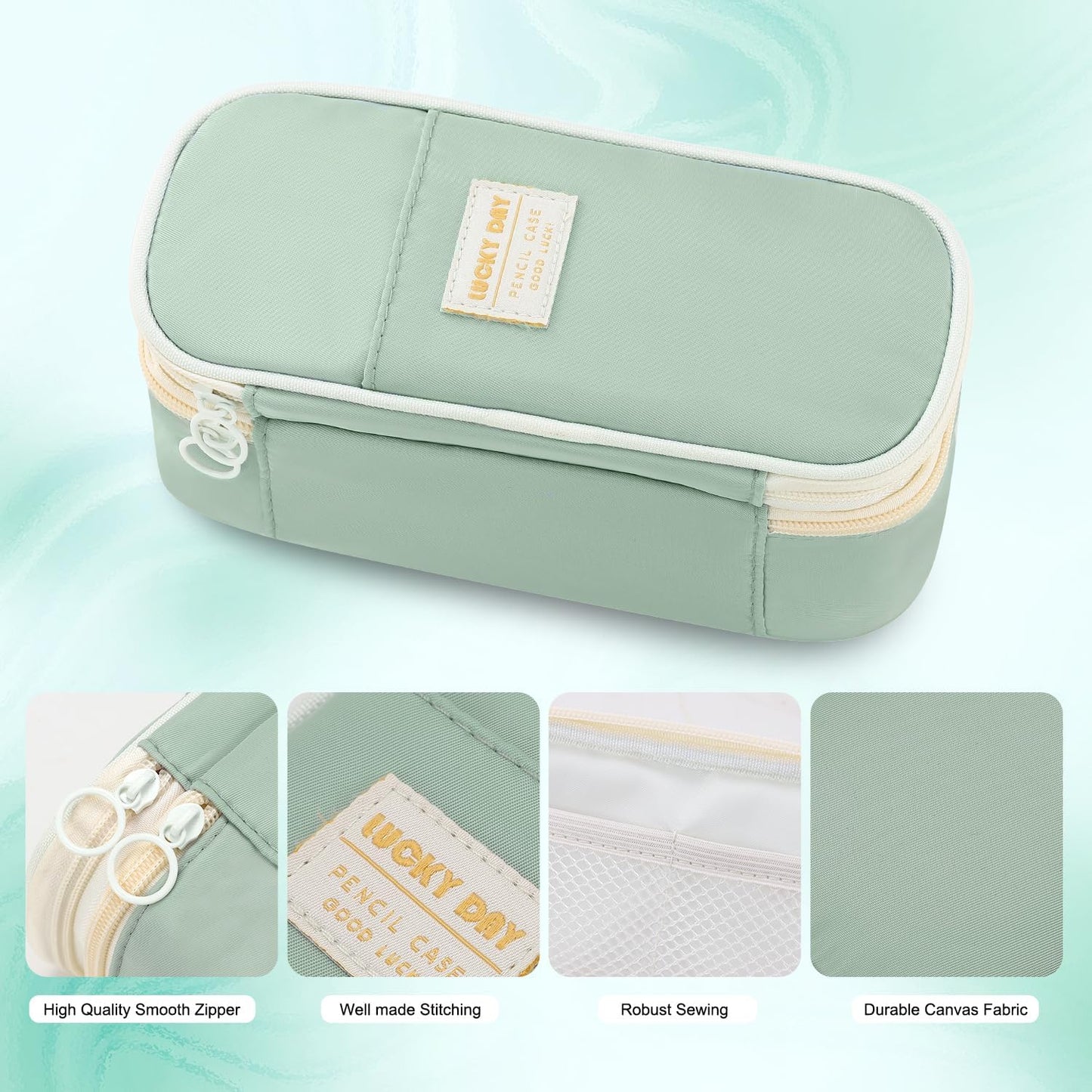 Pencil Case Aesthetic Pencil Bag with Zipper Pencil Pouch Big for Girls Kids Teens Adults Stationery Pencil Case Organizer for School Green