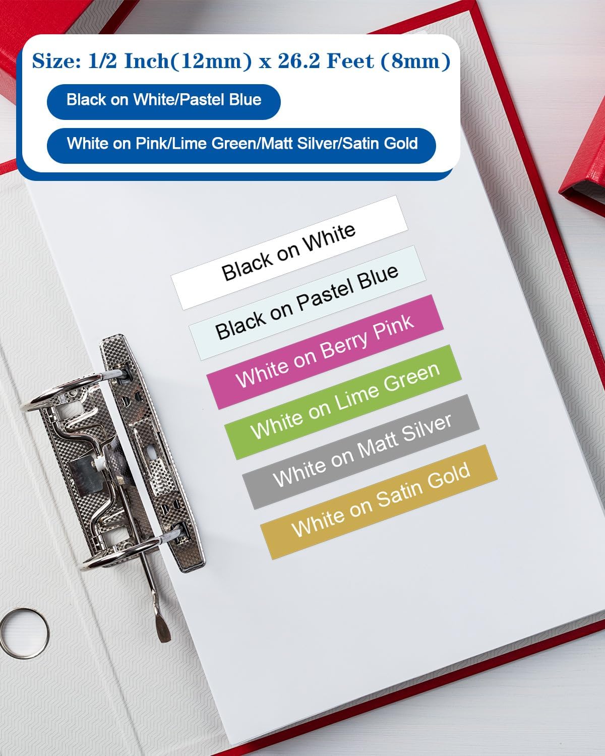 Unismar 6-Pack Compatible for Brother P Touch TZe-231 TZe TZ Label Tape 12mm 0.47 Laminated Colored for Ptouch PT-D210 D220 H110 D400 D410 Label Maker, White/Blue/Pink/Lime Green/Silver/Gold