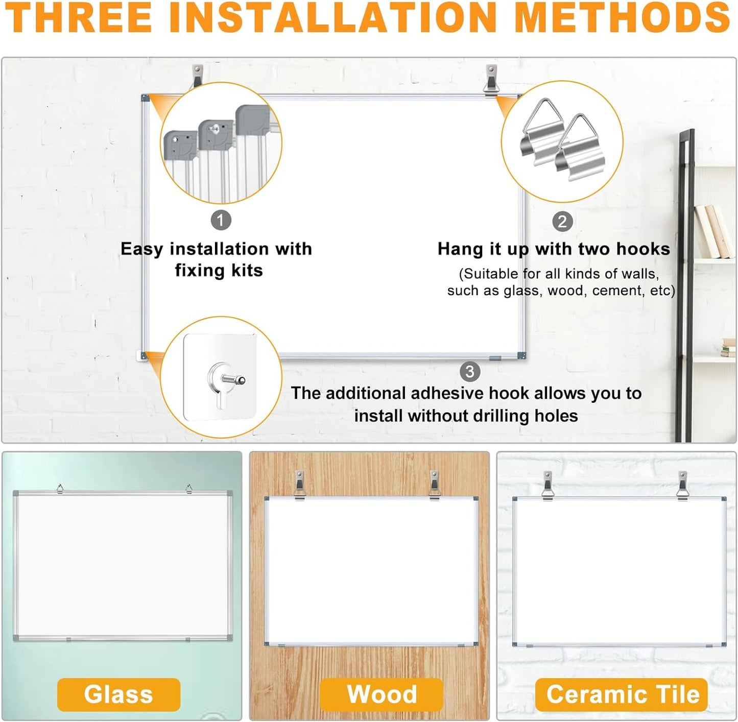 H-Qprobd White Board Dry Erase Whiteboard for Wall, 18"x24" Hanging Wall Mounted Magnetic Whiteboard Aluminium Frame for Home, Office, School, Kitchen