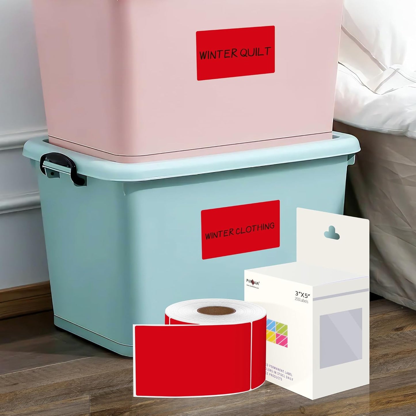 PARLAIM 3 X 5 Inch 4Rolls/1000 Per Roll Rectangle Inventory Color Coding Labels,Roll Square Label Stickers for Home (Red)