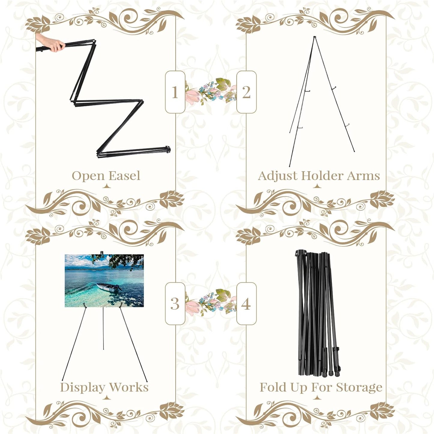 Yexiya 20 Pcs 65 Inch Easel Stand for Display Bulk, Foldable Metal Display Easel Holders with Bag Black Floor Tripod Portable for Wedding Sign Poster Artist Painting Canvas, Hold 44 Lbs