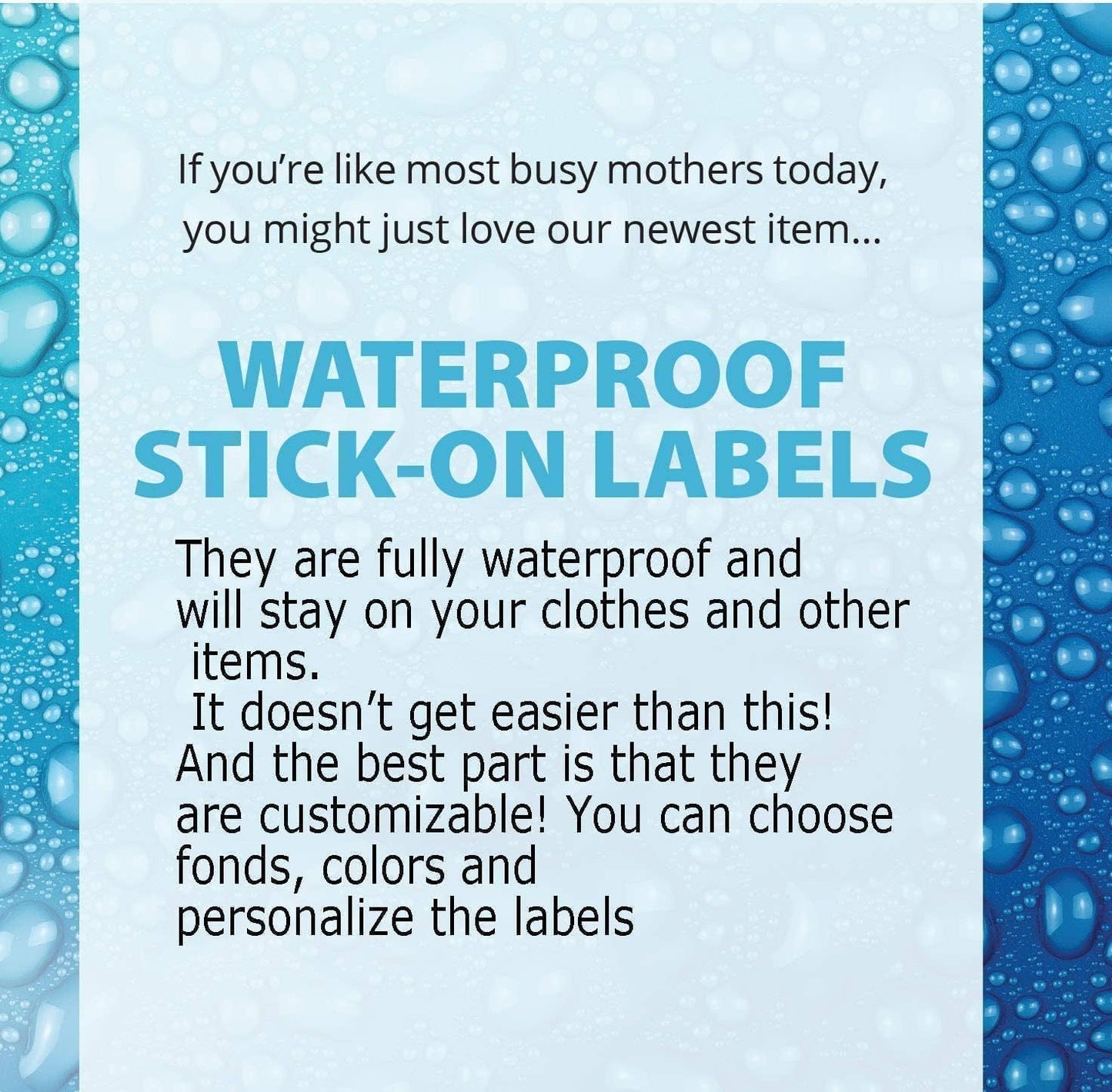 Personalized Waterproof Name Labels Press and Stick Custom Name Stick on Clothing Labels. Customized Up to 3 Lines Great for Camp & Daycare (Space)