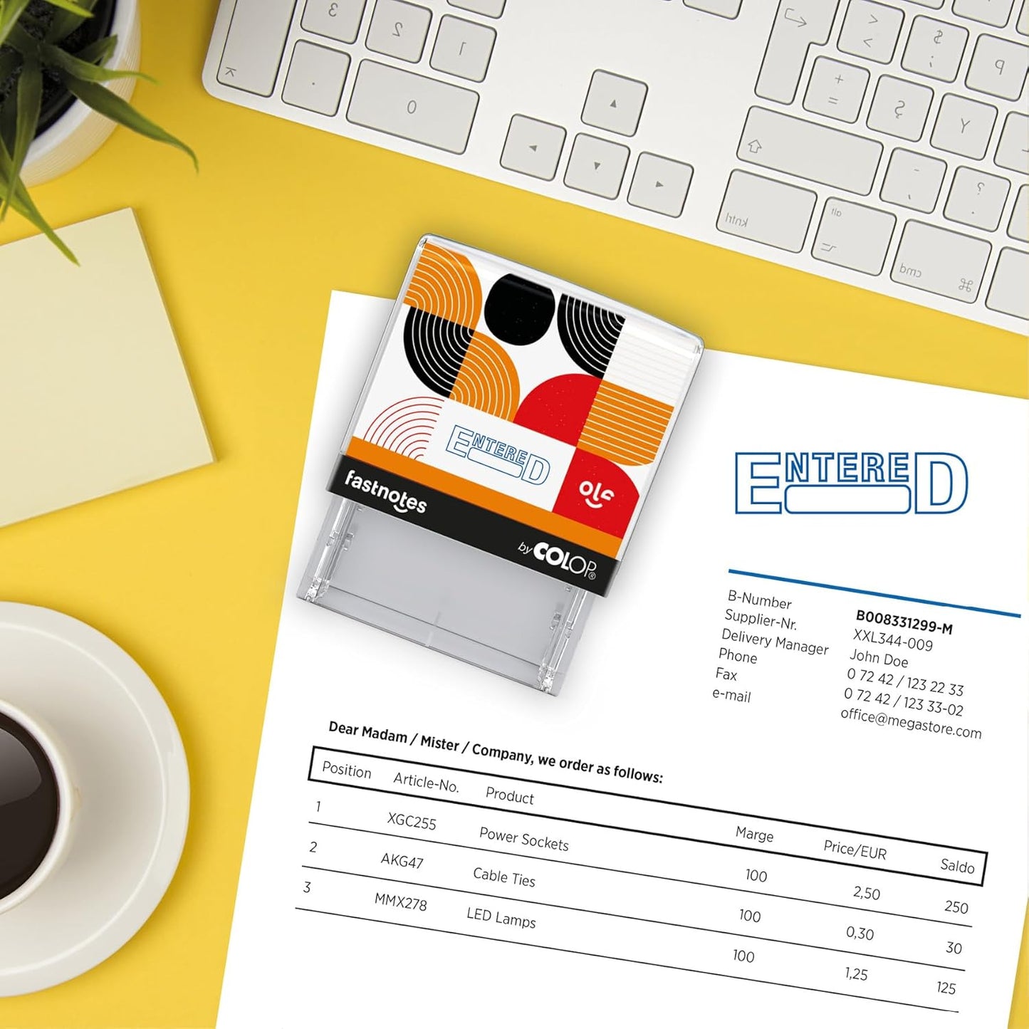 Fastnotes Entered Self-Inking Rubber Stamp by COLOP - Great for Office Documents, Notary, Warehouse, Accounting Paperwork, Business, and Legal Documentation - Blue Ink (Entered- Blue)