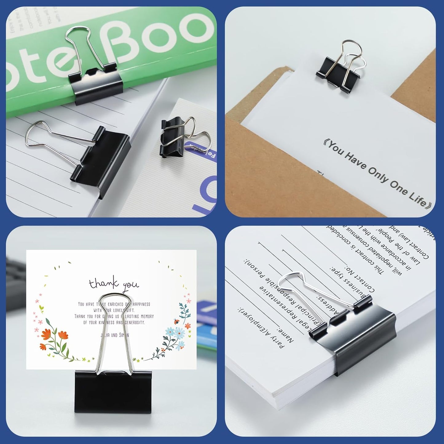 BainGesk 210 PCS Binder Clips Paper Clamps Assorted Sizes, X Large, Large, Medium, Small, Mini and Micro Metal Paper Binder Clips, Black Binding Paperwork Clamp Bulk, Office, School Supplies