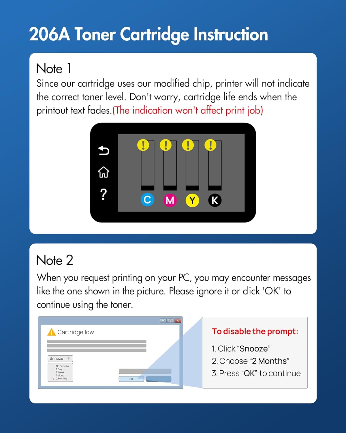206A Toner Cartridge 4 Pack | Toner Cartridge Replacement for HP 206A 206X Compatible with HP Color Laserjet Pro MFP M283fdw M283cdw M255dw, Color Pro MFP M283 M255 Series | W2110A